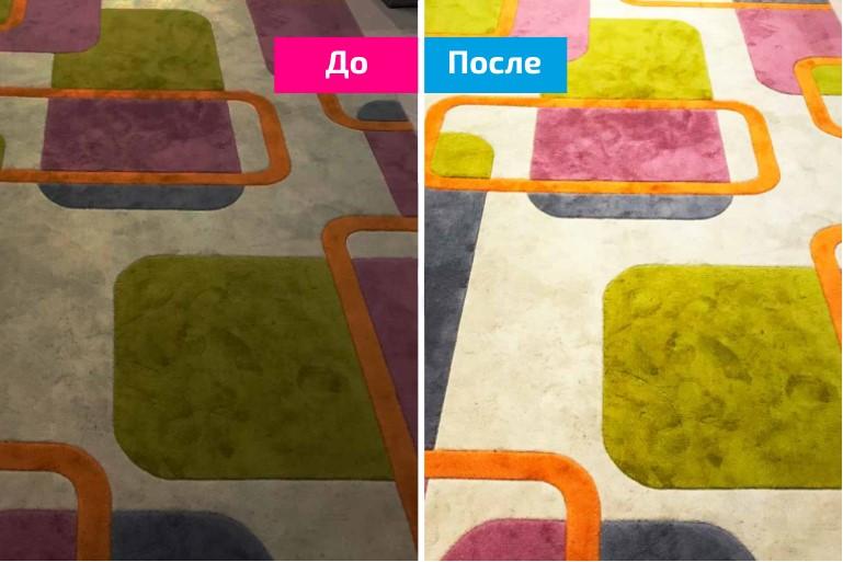 Детский ковер с пятнами краски и пластилина до чистки в Алматы